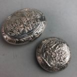 TWO EMBOSSED WHITE METAL PILL BOXES