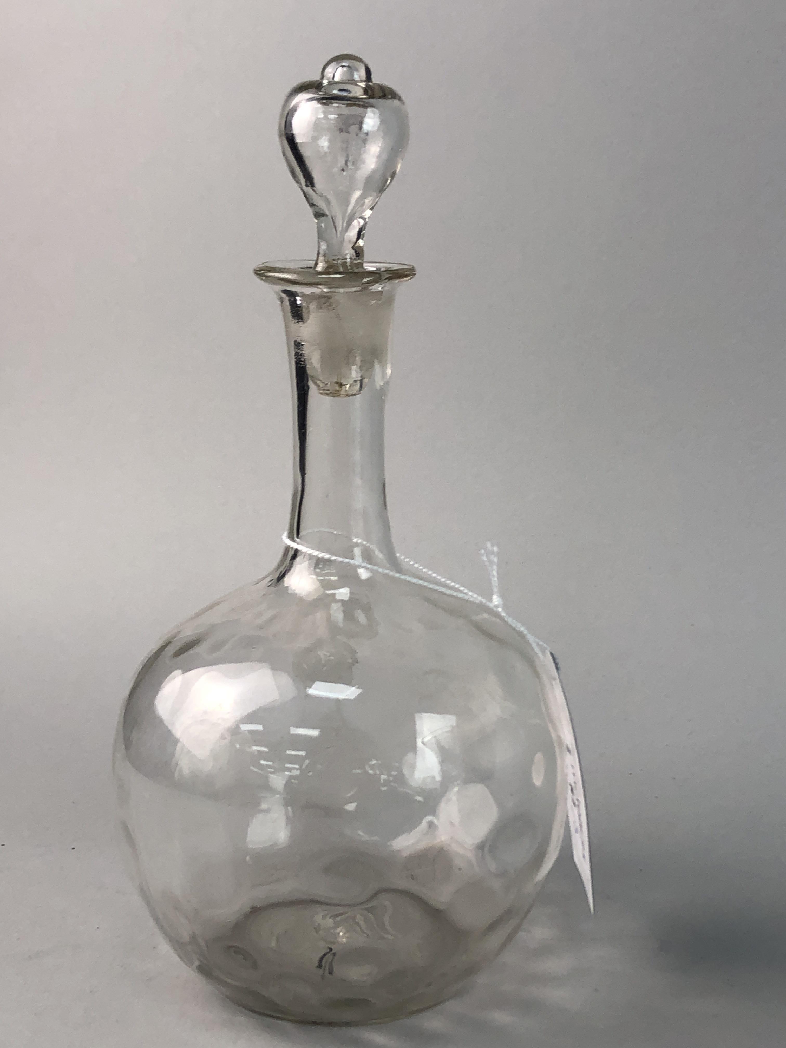 A VICTORIAN GLASS DECANTER, VASE AND BOWL