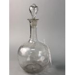 A VICTORIAN GLASS DECANTER, VASE AND BOWL