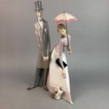 A LLADRO FIGURE GROUP OF A GENTLEMAN, FEMALE AND PUPPY