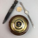 A GOLD PLATED FULL HUNTER POCKET WATCH, COSTUME JEWELLERY AND A MINIATURE HAND MIRROR