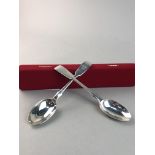 TWO VICTORIAN SILVER FIDDLE PATTERN TEASPOONS, MINOR JEWELLERY and SEVEN PICTURE PLATES