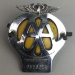 A VINTAGE AA CAR BADGE AND OTHER SILVER PLATED ITEMS