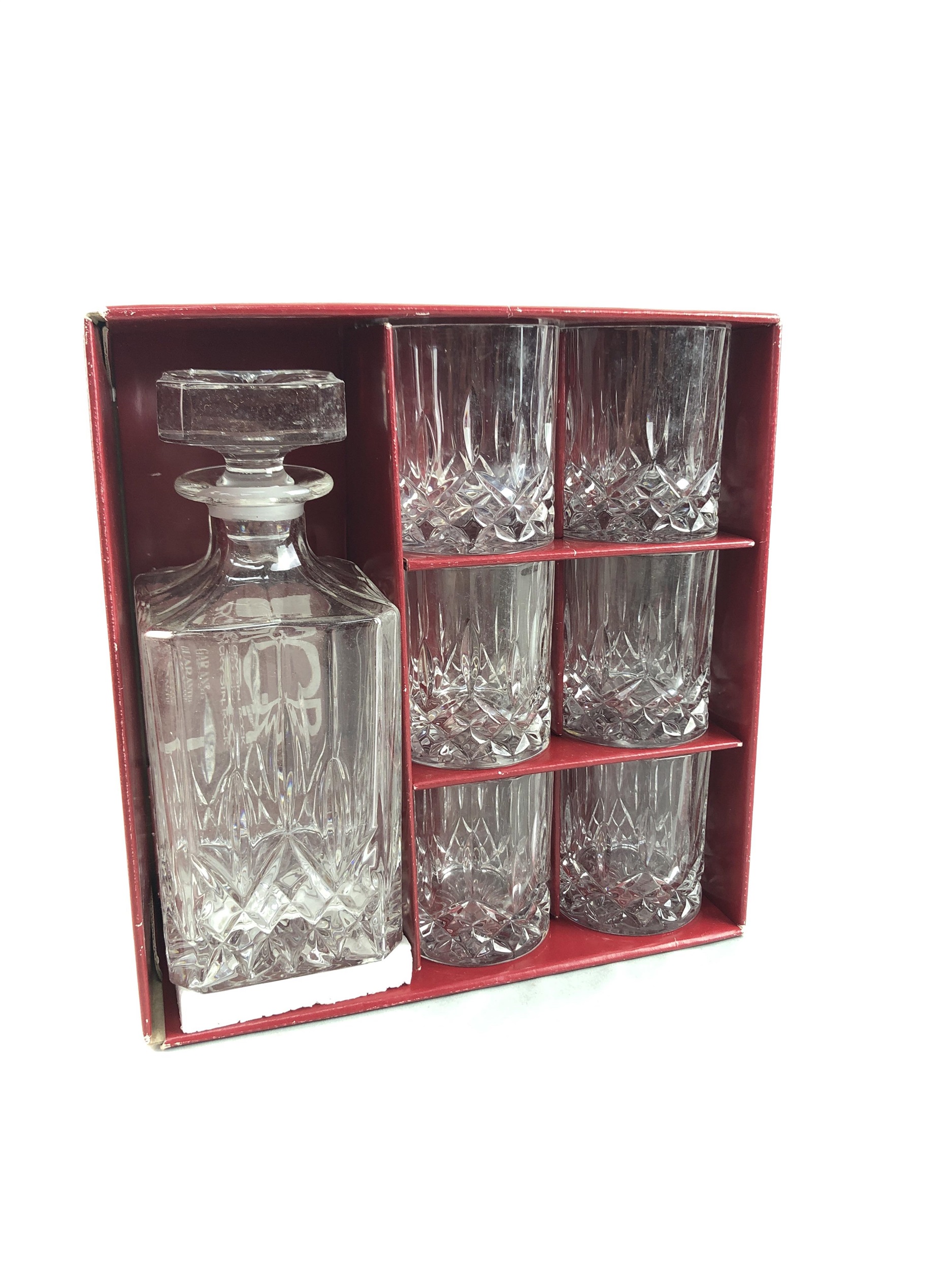 A BOXED SET OF OPERA CRYSTAL WHISKY DECANTER AND TUMBLERS