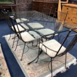 A MODERN GLASS TOPPED DINING TABLE AND SIX CHAIRS