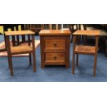 A STAINED WOOD BEDSIDE CABINET AND TWO OCCASIONAL TABLES