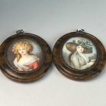 A PAIR OF OVAL MINIATURE PORTRAITS OF 'GAINSBOROUGH' LADIES