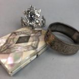 A SILVER BANGLE ALONG WITH OTHER COSTUME JEWELLERY