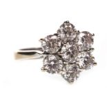 A DIAMOND FLORAL CLUSTER RING