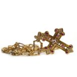 A GEM SET CROSS PENDANT ON CHAIN