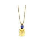 A BLUE AND YELLOW GEM SET PENDANT