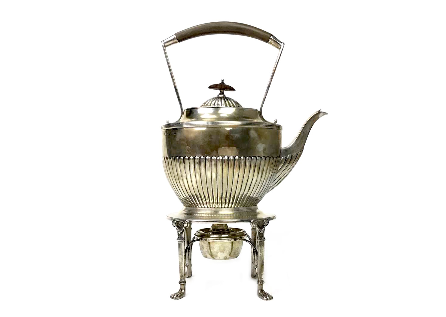 A VICTORIAN SILVER KETTLE WITH STAND AND WARMER