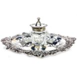 A VICTORIAN SILVER AND GLASS INKWELL