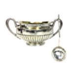 A GEORGE III SILVER SUGAR BOWL WITH SIFTER SPOON