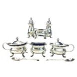 A SILVER CONDIMENT SET