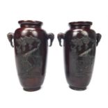 A PAIR OF EARLY 20TH CENTURY JAPANESE BRONZE VASES