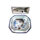 A HIGHLAND STONEWARE FISH MOTIF SERVING PLATE AND DISH
