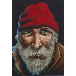TRAWLER MAN WEARING A RED HAT, A PASTEL BY GRAHAM MCKEAN