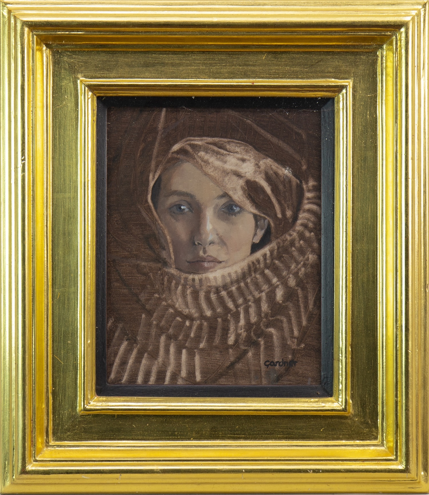 WOMAN IN A HEADSCARF, AN OIL BY SANDIE GARDNER