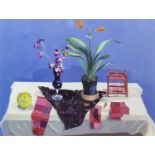 ORCHIDS AND ORANGE LILY, AN OIL BY MARION NOTMAN