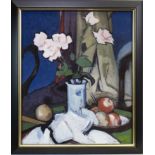 STILL LIFE WITH PINK ROSES, AN OIL BY TOM FLANAGAN