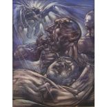 DILIGENT REAPER, A PASTEL BY PETER HOWSON