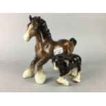 A BESWICK CLYDESDALE CERAMIC HORSE AND OTHER FIGURES