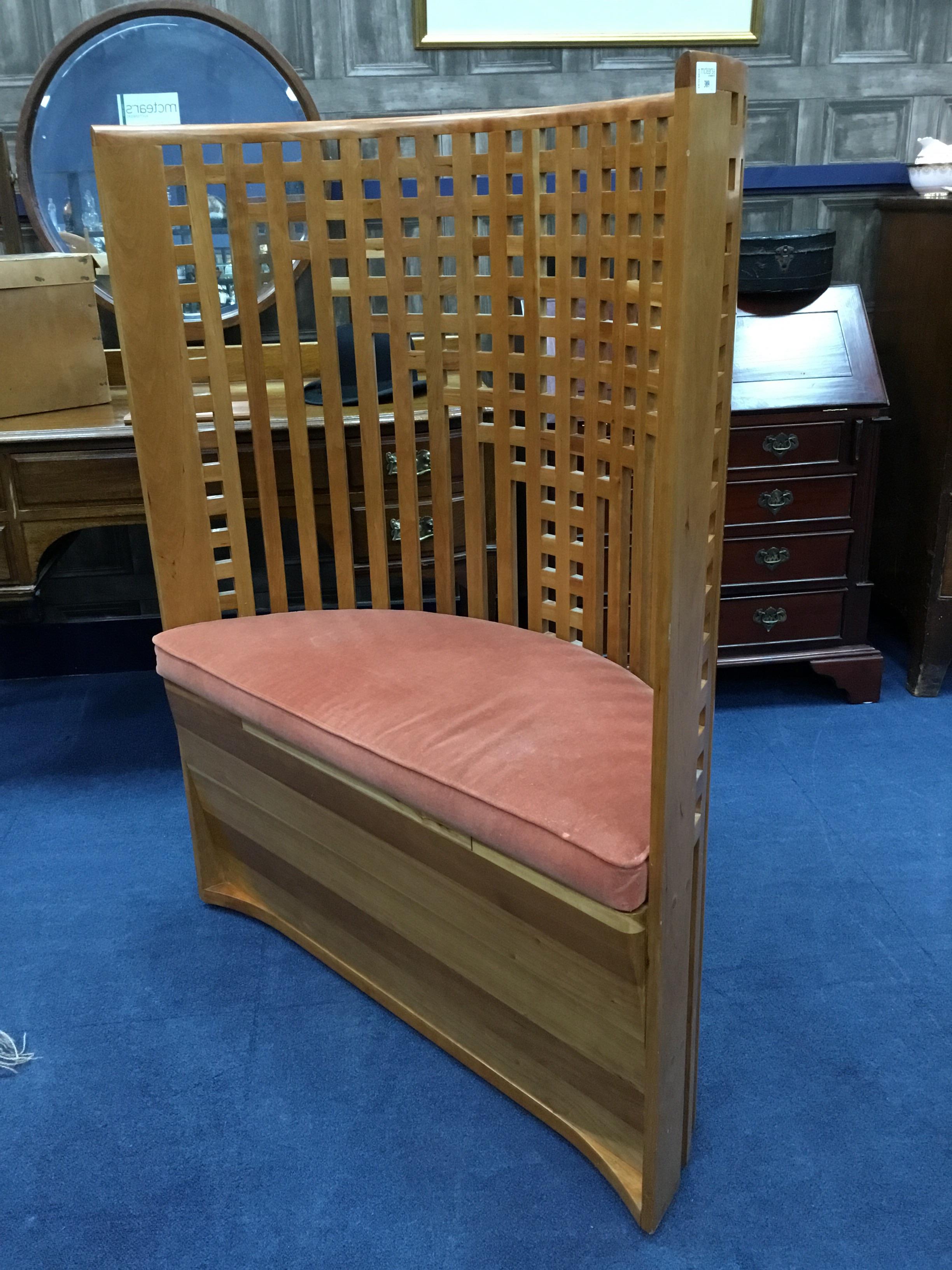 A CONTEMPORARY HALL CURVED SEAT AND AN OCCASIONAL TABLE