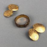 A PAIR OF GOLD CUFFLINKS AND A MOURNING RING