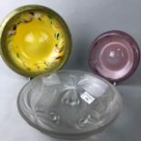 A FRENCH OPAQUE GLASS BOWL AND TWO OTHER GLASS BOWLS