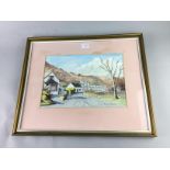 A VILLAGE STREET SCENE BY D HENDERSON AND ANOTHER WATERCOLOUR