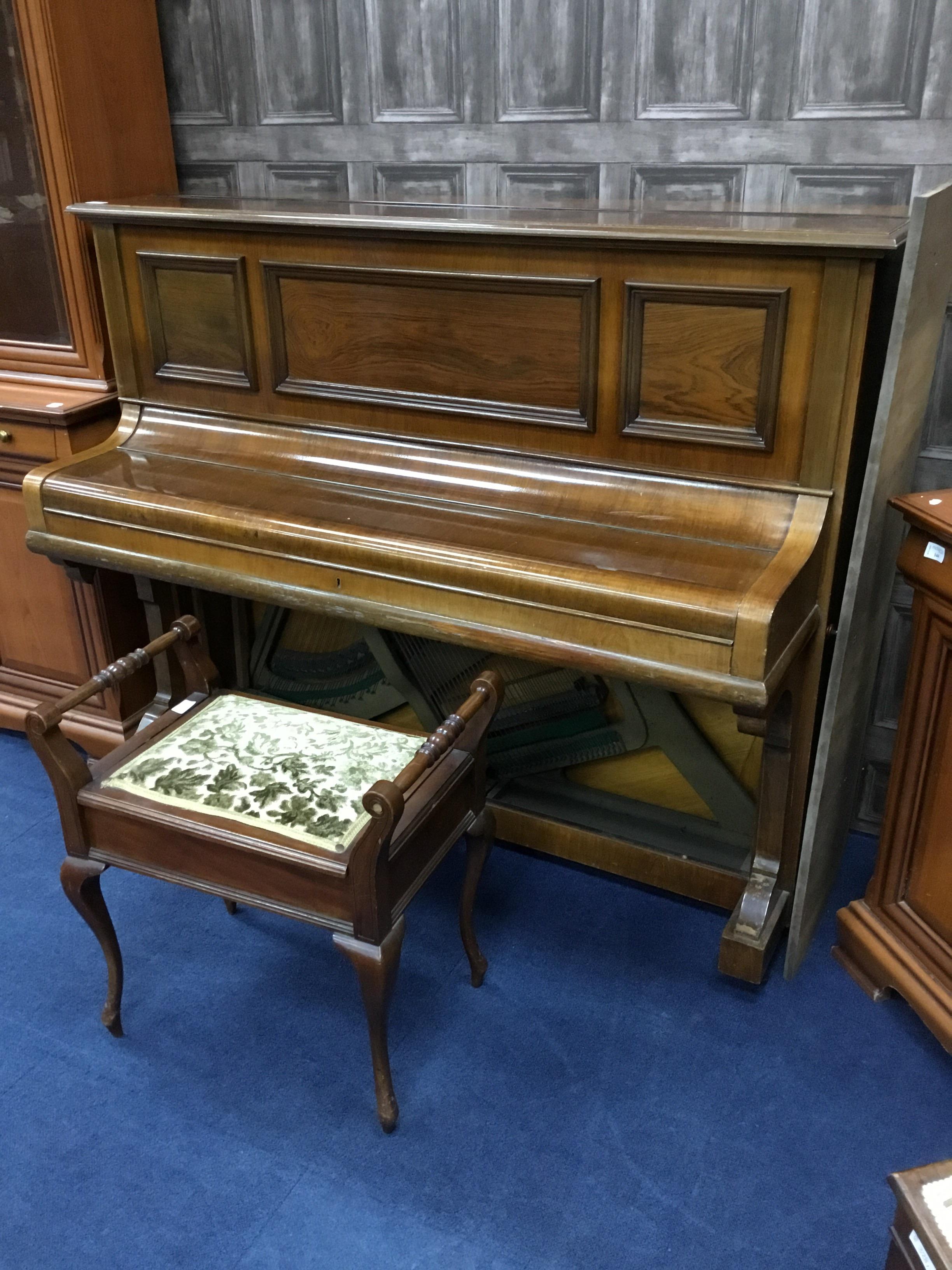 AN UPRIGHT PIANO A PIANO STOOL AND A DRESSING STOOL