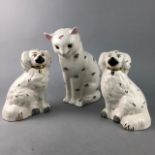 A PAIR OF BESWICK WALLY DOGS AND A CAT FIGURE