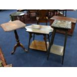 A PLANT STAND AND TWO OCCASIONAL TABLES