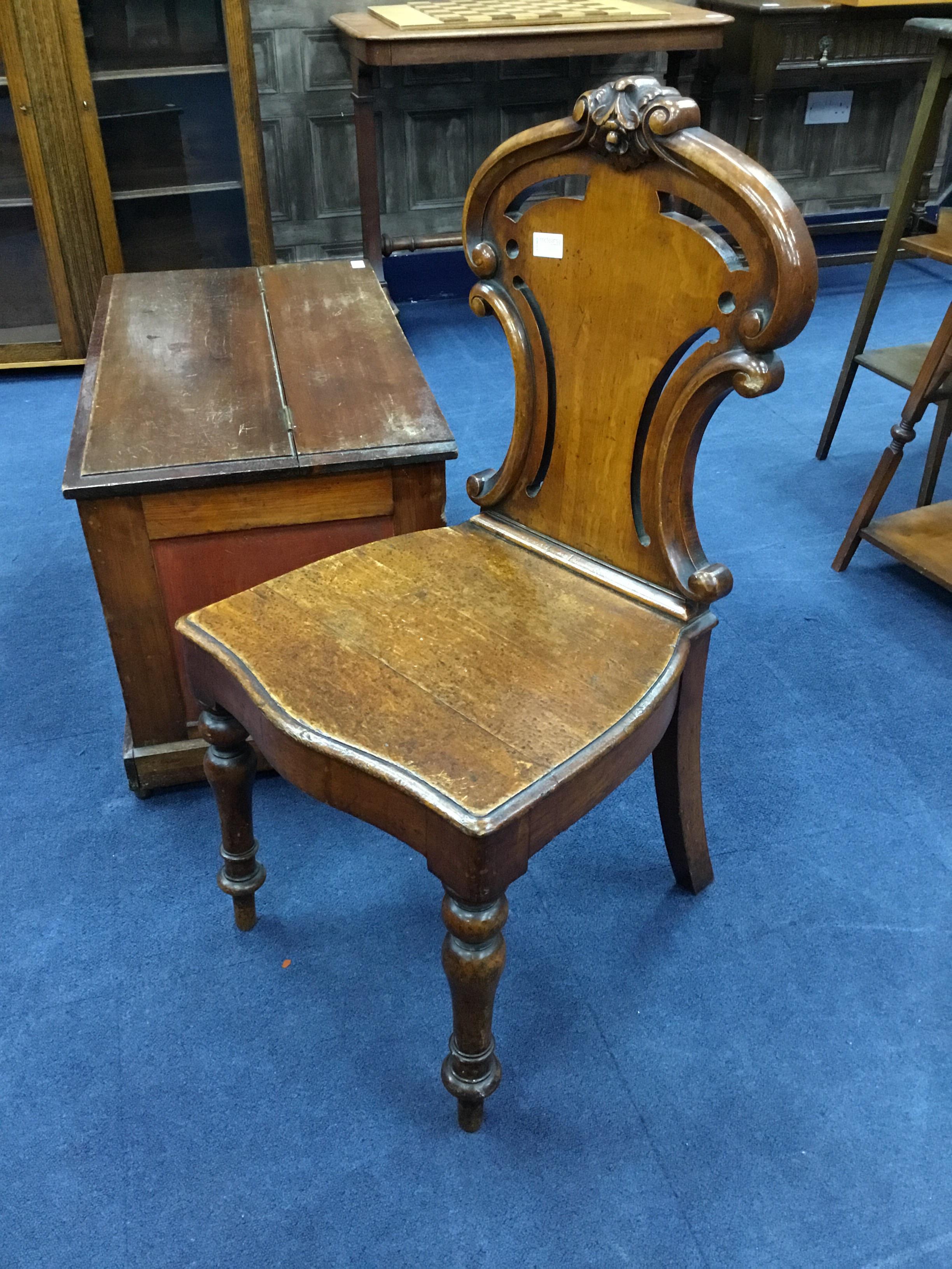 A STAINED WOOD BLANKET CHEST AND A HALL CHAIR - Image 2 of 2