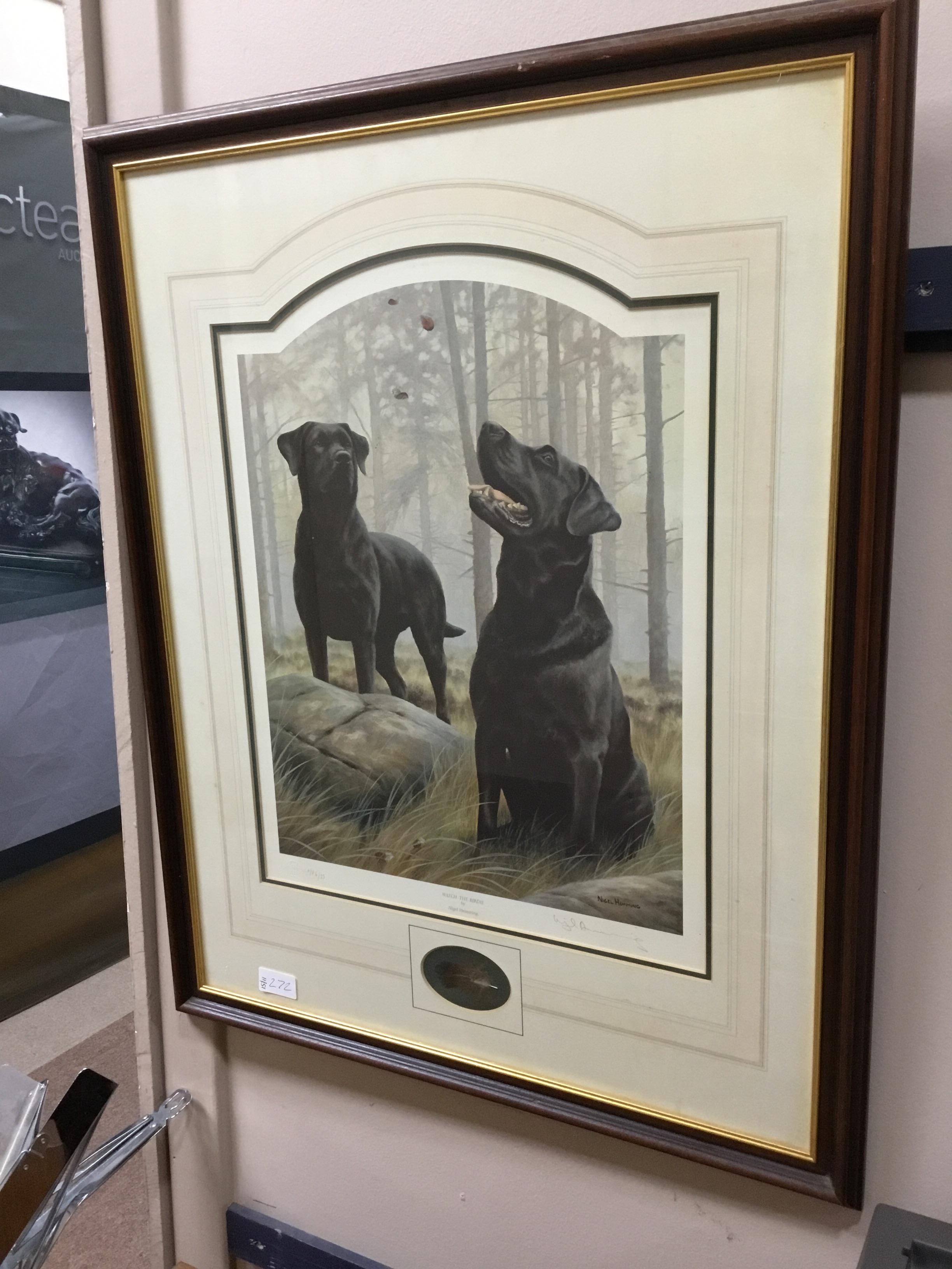 A LOT OF TWO MODERN GERMAN OIL PAINTINGS AND SIGNED PRINT OF DOGS - Image 3 of 3