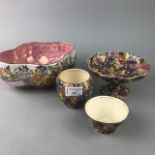A ROYAL WINTON 'HAZEL' PATTERN COMPORT, JAR AND BOWL TOGETHER WITH A MALING BOWL