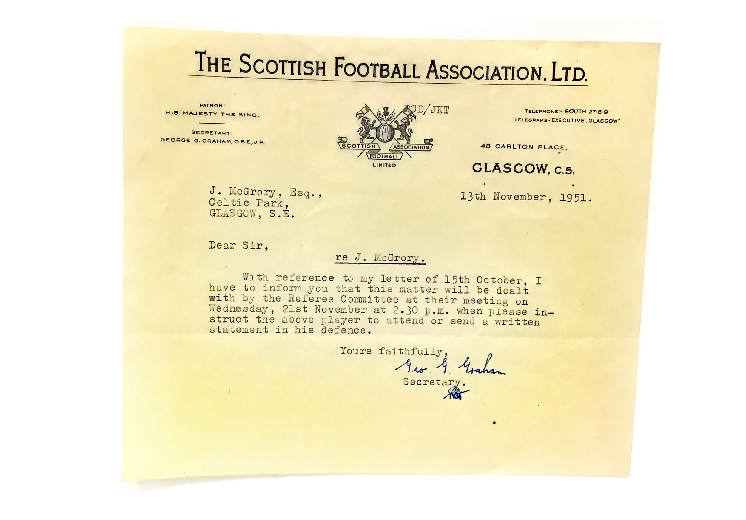 A SCOTTISH FOOTBALL ASSOCIATION LTD. CAUTION AND FIVE LETTERS - Image 4 of 5