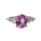 A PINK SAPPHIRE AND DIAMOND RING