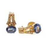 A PAIR OF BLUE GEM AND DIAMOND EARRINGS