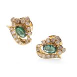 A PAIR OF GREEN GEM AND DIAMOND EARRINGS