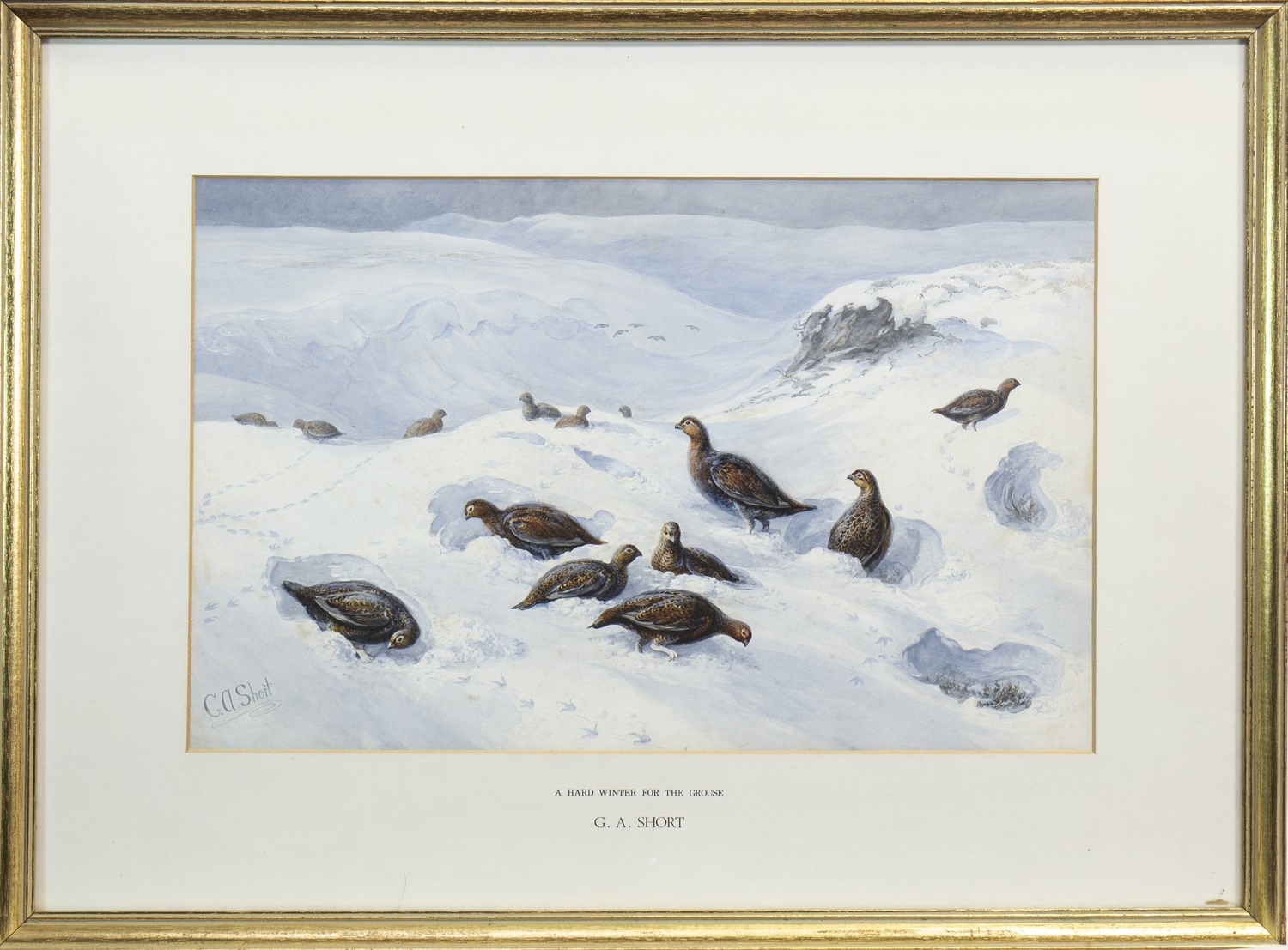 A HARD WINTER FOR THE GROUSE, A WATERCOLOUR BY GEORGE ANDERSON SHORT - Image 2 of 2