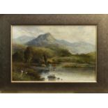 HIGHLAND CATTLE IN A STREAM, AN OIL BY WILLIAM LANGLEY