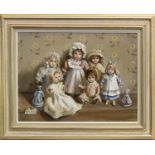 MISS MOUSE AND SIX DOLLIES, AN OIL BY DEBORAH JONES