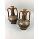 A PAIR OF EARLY 20TH CENTURY TWIN HANDLED VASES