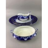 AN EARLY 20TH CENTURY BLUE AND WHITE TUREEN, SAUCE BOATS AND OTHER ITEMS