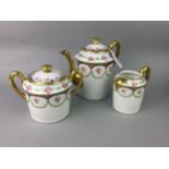 A LIMOGES TEA POT, SUGAR AND CREAM AND OTHER CERAMICS