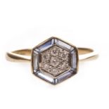 AN ART DECO STYLE DIAMOND AND GEM SET RING