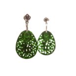 A PAIR OF JADE AND DIAMOND EARRINGS