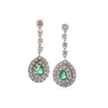 A PAIR OF EMERALD AND DIAMOND EARRINGS